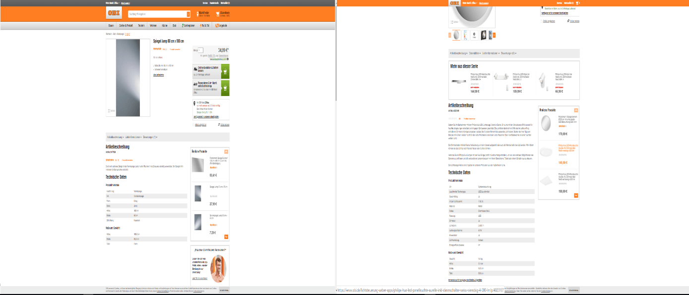 OBI mirror product page showing detailed description in compact format