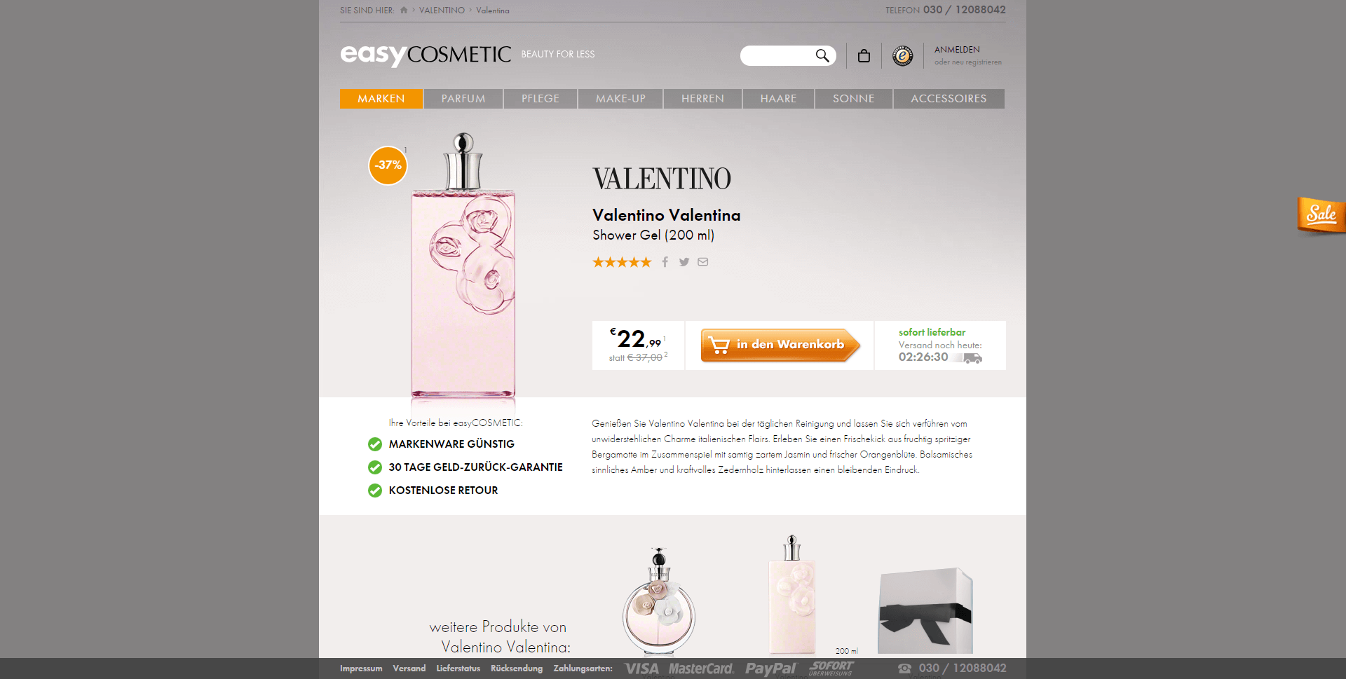 Valentino Valentina shower gel product description with sensory language
